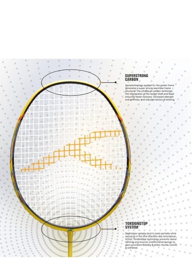 Hundred Atomic X 35 SPD Carbon Fibre Strung Badminton Racket with Full Racket Cover for Intermediate Players (82g, Maximum String Tension - 32lbs) (Lime/Black) - Image 3