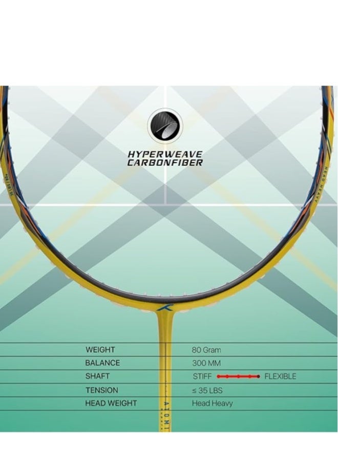 Hundred Atomic X 35 SPD Carbon Fibre Strung Badminton Racket with Full Racket Cover for Intermediate Players (82g, Maximum String Tension - 32lbs) (Lime/Black) - Image 2