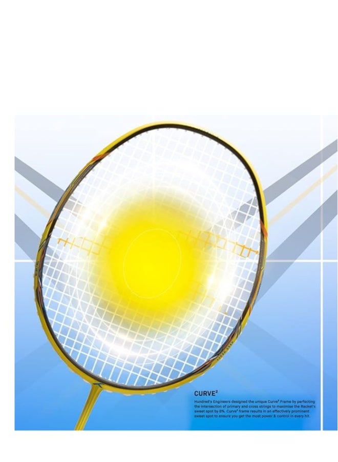 Hundred Atomic X 35 SPD Carbon Fibre Strung Badminton Racket with Full Racket Cover for Intermediate Players (82g, Maximum String Tension - 32lbs) (Lime/Black) - Image 5