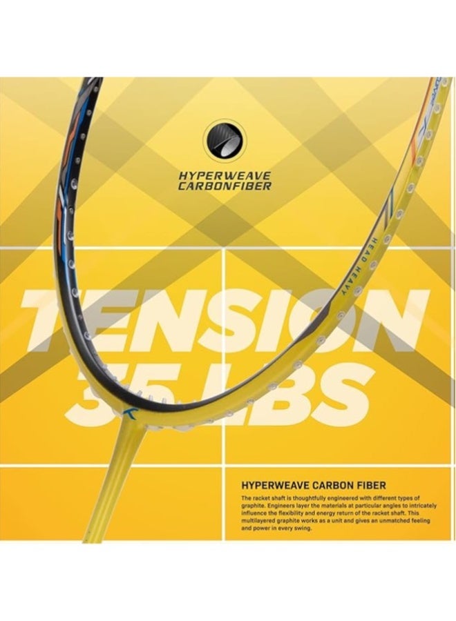 Hundred Atomic X 35 SPD Carbon Fibre Strung Badminton Racket with Full Racket Cover for Intermediate Players (82g, Maximum String Tension - 32lbs) (Lime/Black) - Image 4
