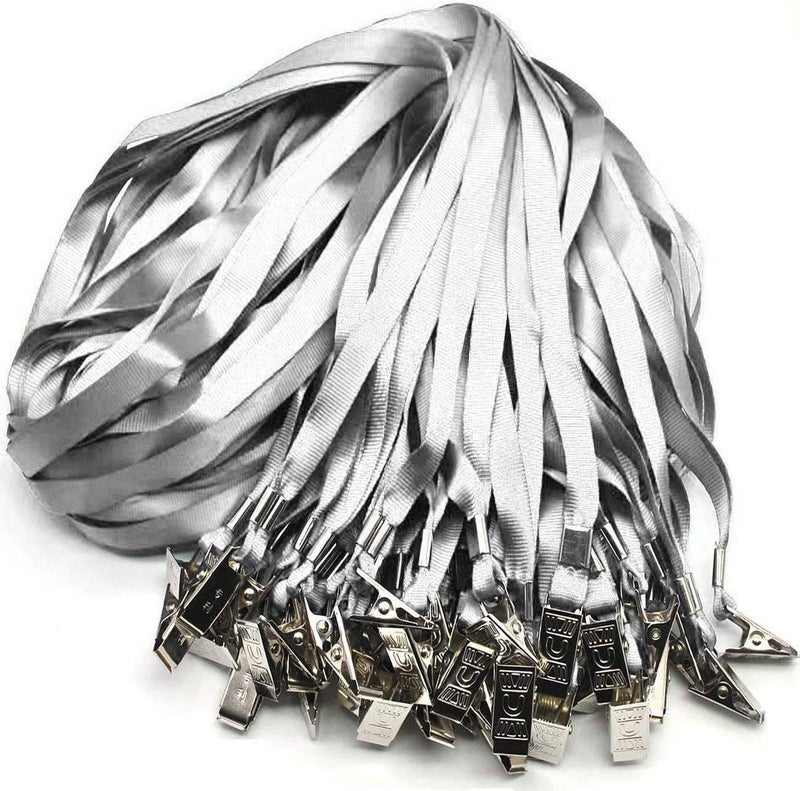 Beebel Gray Lanyards 100 Pack Nylon Flat Badge Lanyard for Id Badge Name Tag (Gray, 100 Pack) - Image 1