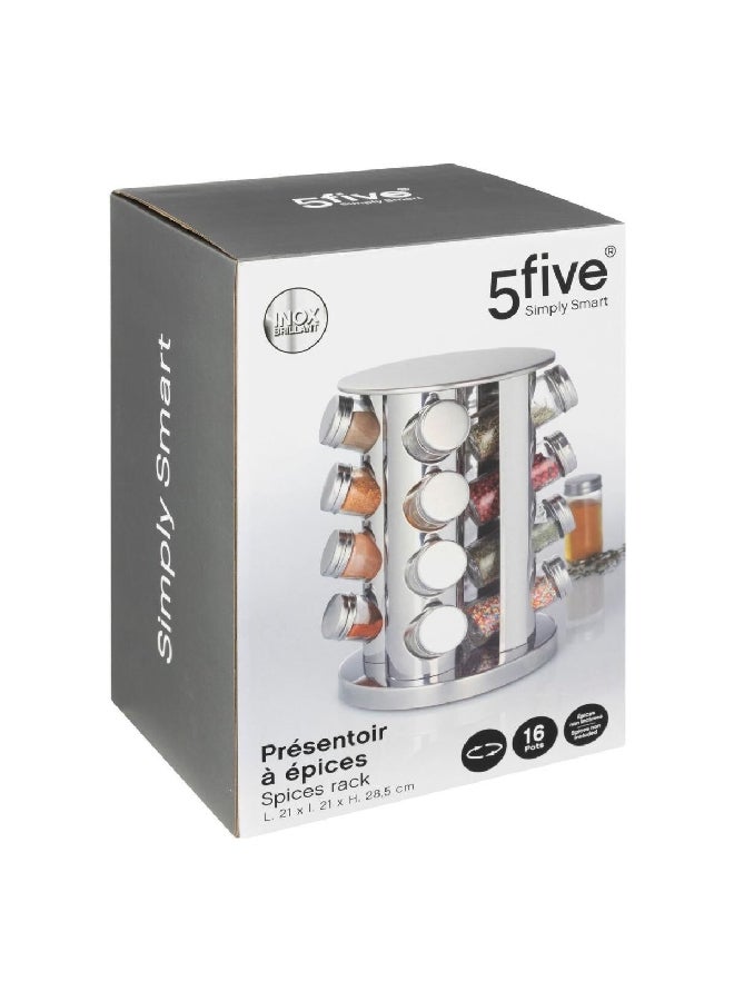 Five Simply Smart Stainless Steel Rotating Spice Rack with 16 Jars Clear and Silver 21 x 28.5 x 21 cm 338724204 - Image 1
