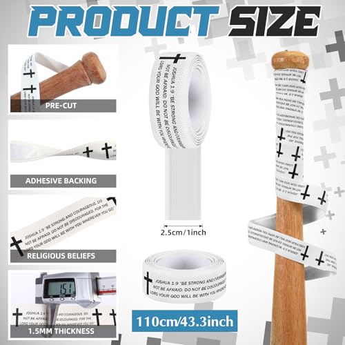 Pushglossy 2 Pcs Bat Grip Tape for Baseball Softball 1.5 mm Precut and Pro Feel Batting Grip Tape Replacement, Cushioned & Non-Slip Wraps for Youth & Adult Players/Coaches(White,Joshua 1:9) - Image 2