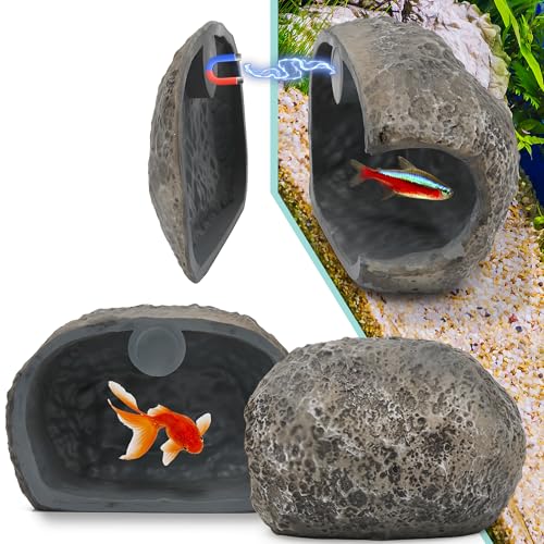 Esdallina Upgraded Magnetic Detachable Aquarium Hideaway Rock Cave to Check Your Aquatic Pets to Breed, Play and Rest Safe and Non-Toxic Resin Fish Tank Viewing Hideout Ornaments - Image 1