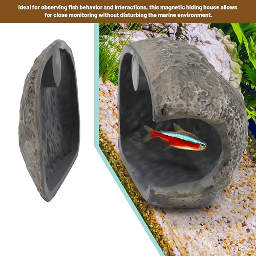 Esdallina Upgraded Magnetic Detachable Aquarium Hideaway Rock Cave to Check Your Aquatic Pets to Breed, Play and Rest Safe and Non-Toxic Resin Fish Tank Viewing Hideout Ornaments - Image 4