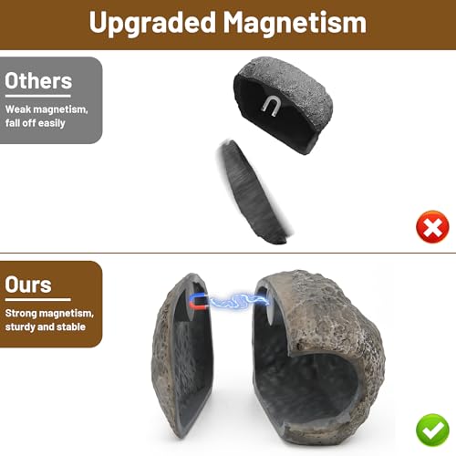 Esdallina Upgraded Magnetic Detachable Aquarium Hideaway Rock Cave to Check Your Aquatic Pets to Breed, Play and Rest Safe and Non-Toxic Resin Fish Tank Viewing Hideout Ornaments - Image 2