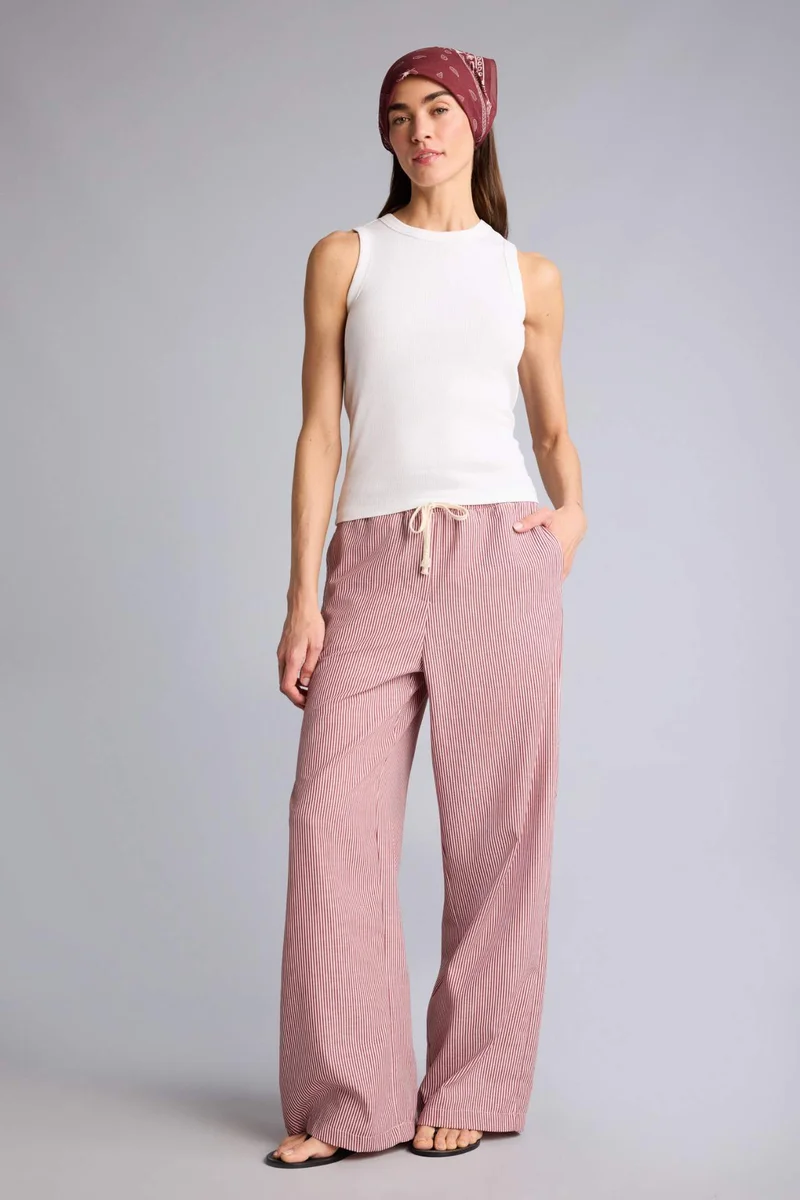 ديفاكتو Regular Fit Wide Leg Striped Oxford Trousers