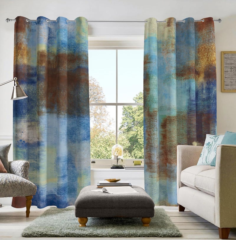 Asuexpect Abstract Curtains 2 Panels Abstract Rust Curtain Room Darkening Grommet Window Treatments Modern Decorative for Bedroom Living Room, 52x84 Inches, Blue Rust - Image 5