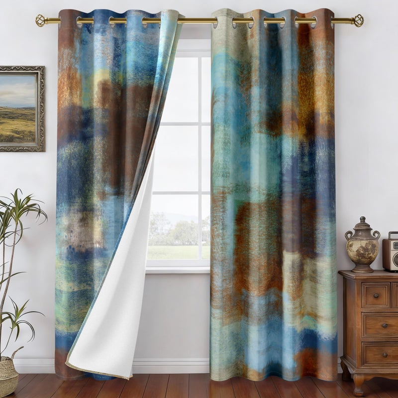 Asuexpect Abstract Curtains 2 Panels Abstract Rust Curtain Room Darkening Grommet Window Treatments Modern Decorative for Bedroom Living Room, 52x84 Inches, Blue Rust - Image 3