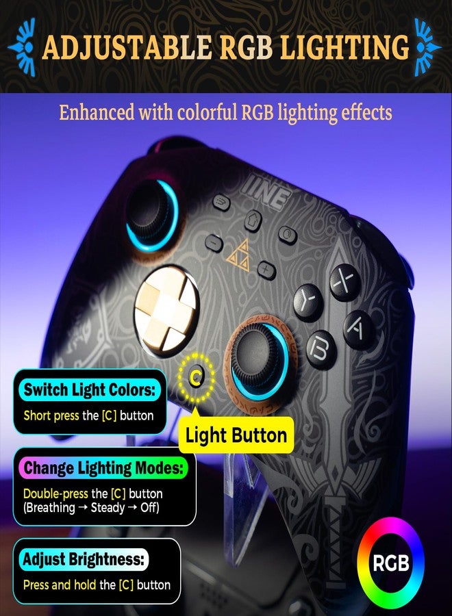 IINE Wireless Switch Controller, Switch Pro Controllers for Nintendo Switch/Lite/OLED, Switch Remote Gamepad with Headset Jack/RGB Light/Macro Setting/Wake up/Turbo/Adjustable Dual-Motor Vibration - Image 5