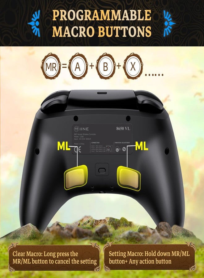 IINE Wireless Switch Controller, Switch Pro Controllers for Nintendo Switch/Lite/OLED, Switch Remote Gamepad with Headset Jack/RGB Light/Macro Setting/Wake up/Turbo/Adjustable Dual-Motor Vibration - Image 4