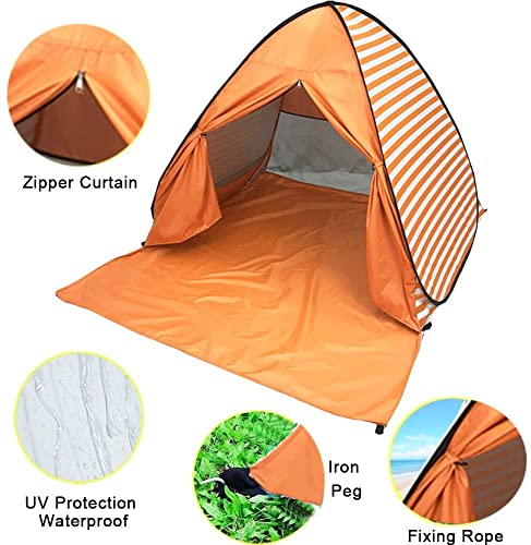 SUMELAY Pop Up Beach Tent Shade Sun Shelter UPF 50+ Canopy Cabana 2-3 Person for Adults Baby Kids Outdoor Activities Camping Fishing Hiking Picnic Touring (Orange Stripes) - Image 5