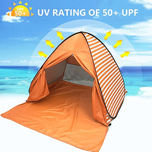 SUMELAY Pop Up Beach Tent Shade Sun Shelter UPF 50+ Canopy Cabana 2-3 Person for Adults Baby Kids Outdoor Activities Camping Fishing Hiking Picnic Touring (Orange Stripes) - Image 3