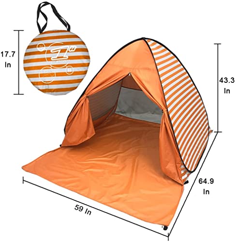 SUMELAY Pop Up Beach Tent Shade Sun Shelter UPF 50+ Canopy Cabana 2-3 Person for Adults Baby Kids Outdoor Activities Camping Fishing Hiking Picnic Touring (Orange Stripes) - Image 2
