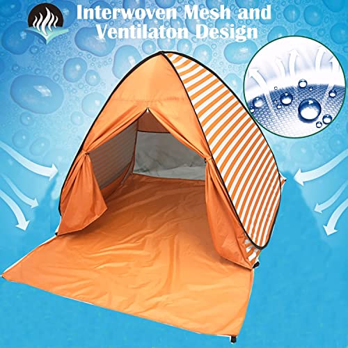 SUMELAY Pop Up Beach Tent Shade Sun Shelter UPF 50+ Canopy Cabana 2-3 Person for Adults Baby Kids Outdoor Activities Camping Fishing Hiking Picnic Touring (Orange Stripes) - Image 4