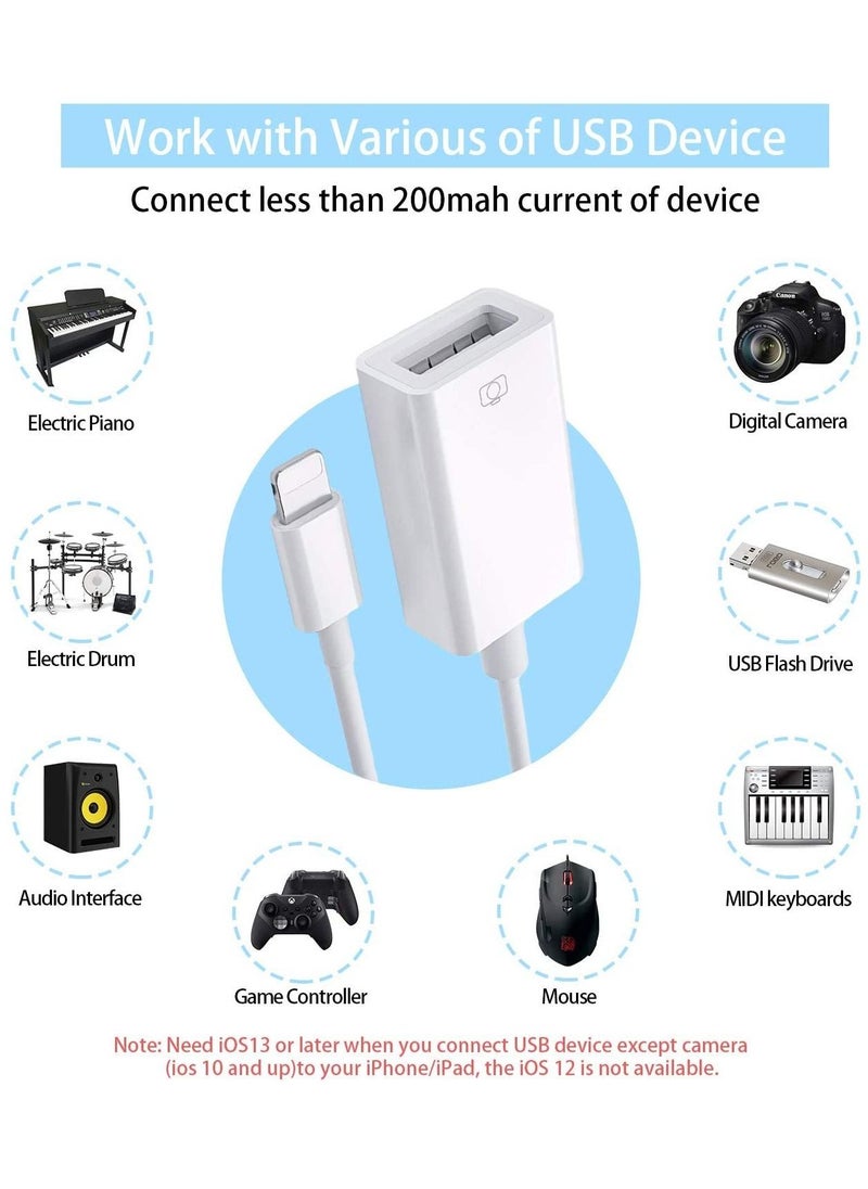 LEDIN - Lightning to USB Camera Adapter USB 3.0 OTG Cable for iPhone/iPad Connect USB Flash Drive Card Reader U Disk Keyboard Mouse MIDI Plug and Play - Image 1