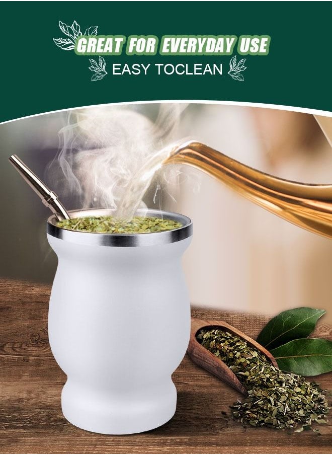 HomarKet Yerba Mate Tea Cup, Stainless Steel Double Walled Easy Wash Household Insulation Cup, Mate Gourds for Yerba Mate Loose Leaf Drinking with Bombilla Straw, White 230ML  - Image 4