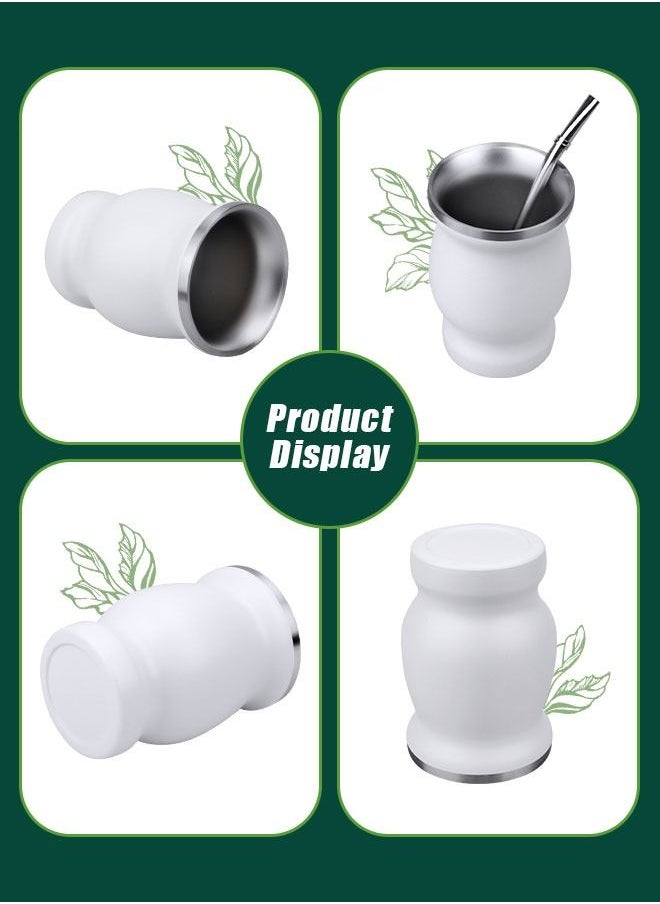 HomarKet Yerba Mate Tea Cup, Stainless Steel Double Walled Easy Wash Household Insulation Cup, Mate Gourds for Yerba Mate Loose Leaf Drinking with Bombilla Straw, White 230ML  - Image 5