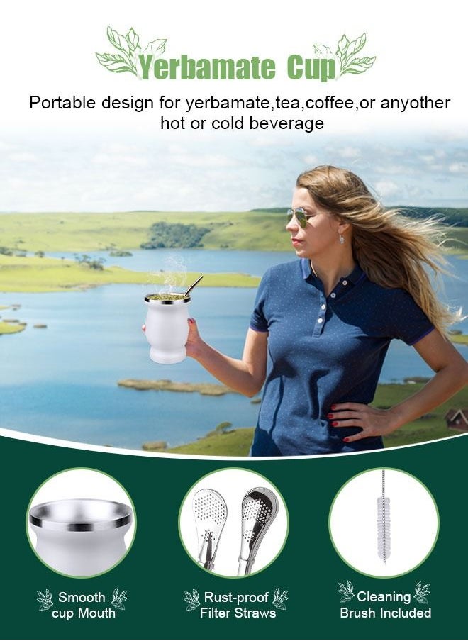 HomarKet Yerba Mate Tea Cup, Stainless Steel Double Walled Easy Wash Household Insulation Cup, Mate Gourds for Yerba Mate Loose Leaf Drinking with Bombilla Straw, White 230ML  - Image 2