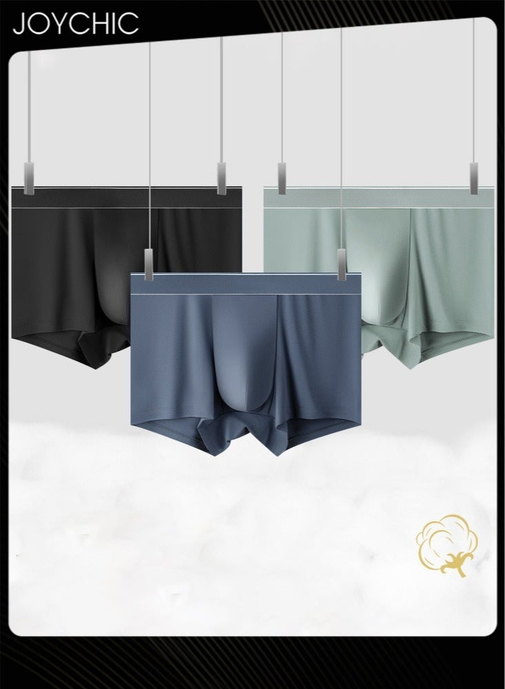 NIBEMINENT 3 Pack Solid Pattern Men's 96% Cotton Underpant Set Breathable Comfortsoft Boxers with High Elastic Waistband Teenager Short Briefs Multicolour - Image 1