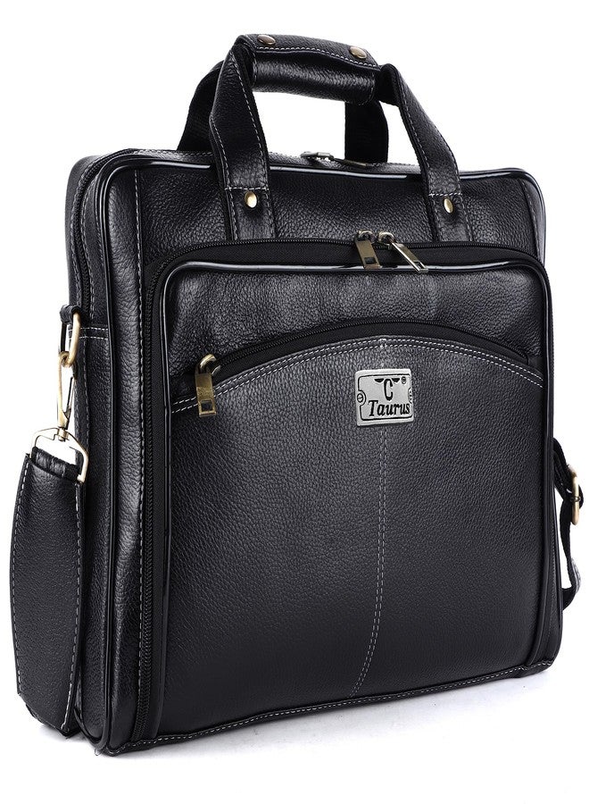TAURUS Genuine Leather 15.6 Inch Laptop Bag For Men Office Use (BLACK) - Image 1