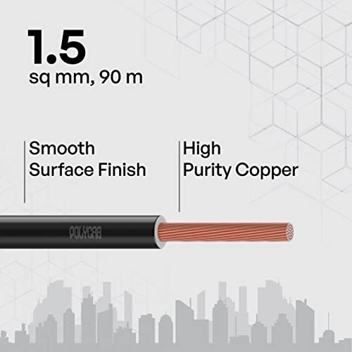 Polycab OPTIMA+ 1.5sqmm 90M coil | Flame Retardant | Lead free | 99.97% high purity copper | Rodent protection | PVC insulated housewire [Black] - Image 2