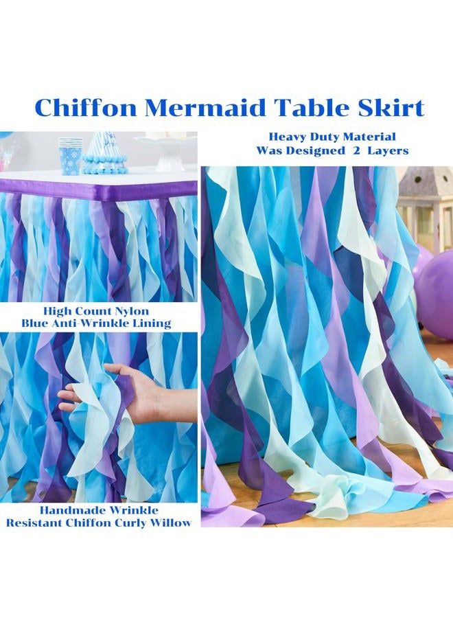 Partisky Mermaid Tulle Tutu Ruffle Curly Willow Table Skirt for Rectangle Table 6ft, Mermaid Themed Party Table Cloth for Girls Birthday Party or Baby Shower - Image 5