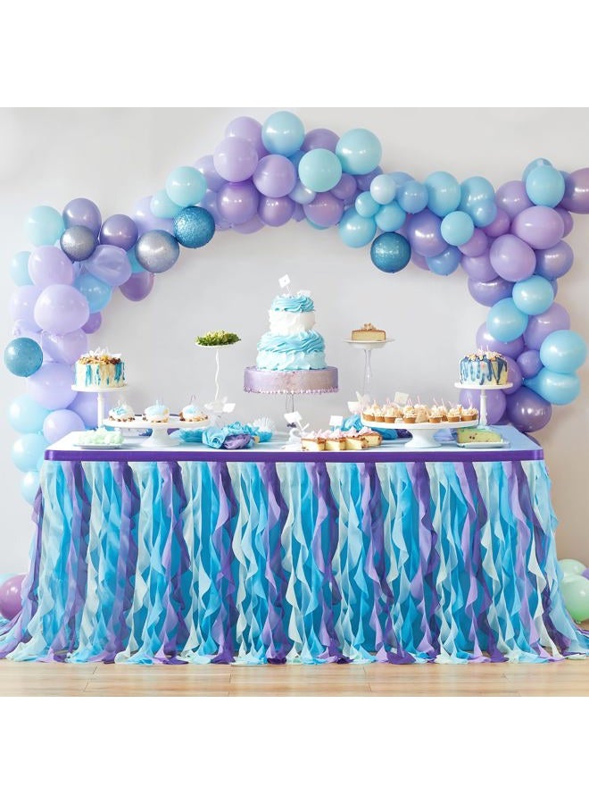 Partisky Mermaid Tulle Tutu Ruffle Curly Willow Table Skirt for Rectangle Table 6ft, Mermaid Themed Party Table Cloth for Girls Birthday Party or Baby Shower - Image 2