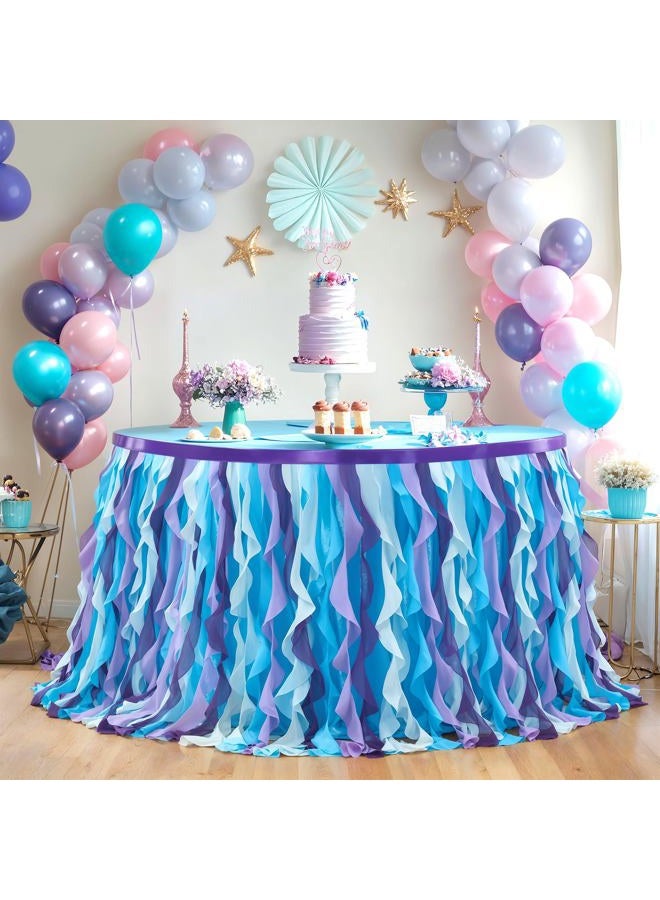 Partisky Mermaid Tulle Tutu Ruffle Curly Willow Table Skirt for Rectangle Table 6ft, Mermaid Themed Party Table Cloth for Girls Birthday Party or Baby Shower - Image 4
