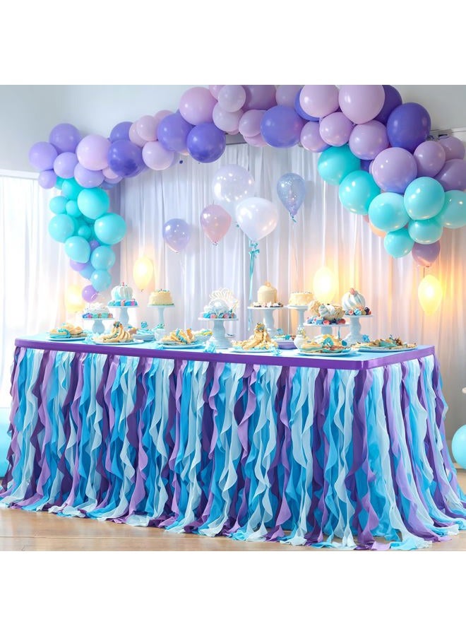 Partisky Mermaid Tulle Tutu Ruffle Curly Willow Table Skirt for Rectangle Table 6ft, Mermaid Themed Party Table Cloth for Girls Birthday Party or Baby Shower - Image 3