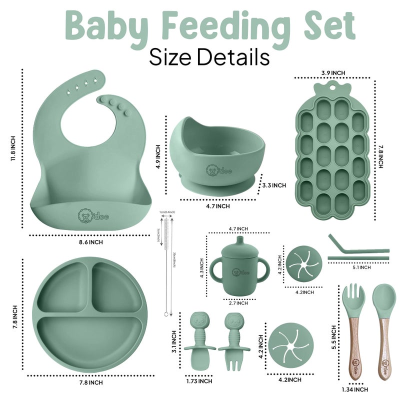 O'doe Baby Weaning Set â€“ 15 Pcs Silicone Baby Feeding Set with Suction Plate, Bowl, Bib, Sippy Cup, Fruit Feeder & Freezer Tray â€“ Baby Plates and Bowls Set for 3M+ | BPA-Free Baby Dishes & Utensils - Image 2