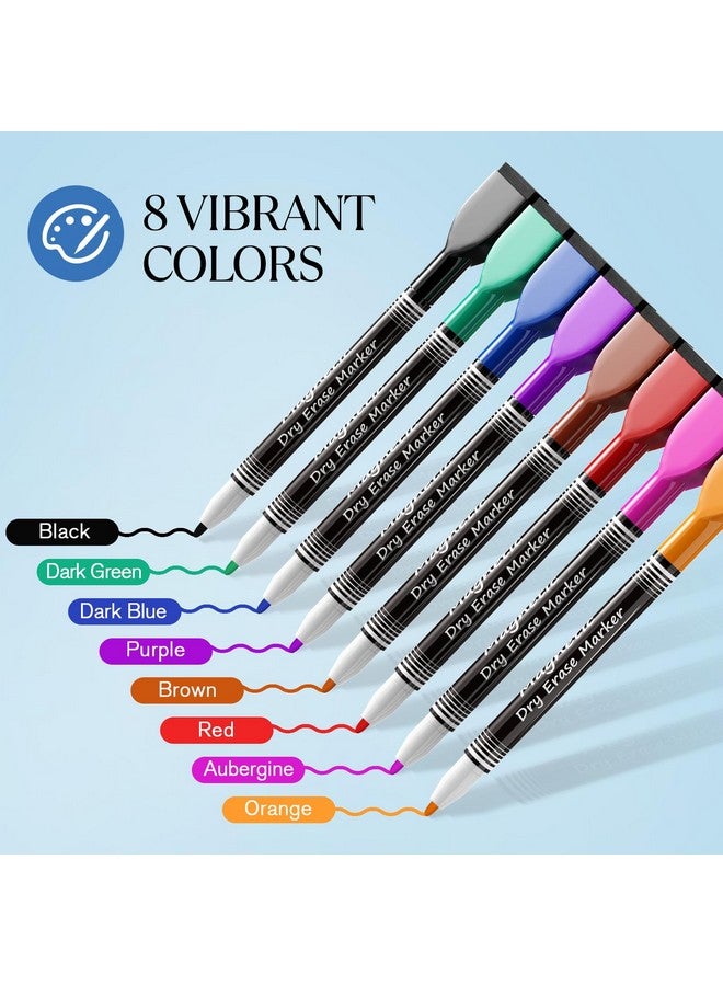 MaxGear Dry Erase Markers Fine Tip, Fine Point Dry Erase Markers With Eraser, Magnetic Dry Erase Markers, White Board Markers, Colorful Dry Erase Markers Low Odor For Office School, 8 Count - Image 2
