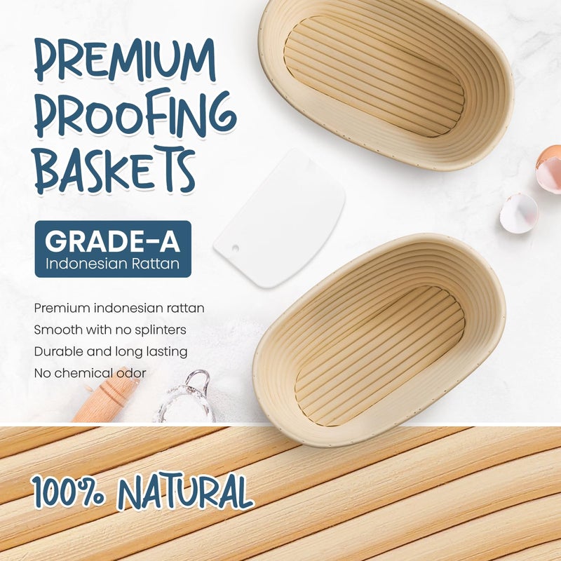 Rorecay Banneton Bread Proofing Baskets Set of 2, 10 Inch Oval Cane Sourdough Bread Rising Basket Bowls with Sourdough Bread Lame Dough Scraper Basting Brush for Sour Dough Proofing Fermentation - Image 3