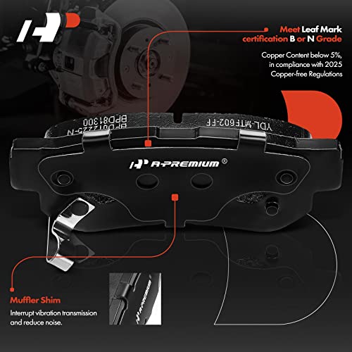 A-Premium Rear Ceramic Disc Brake Pads Set Compatible with Select Hyundai and Kia Models - Azera, Elantra, Santa Fe, Sonata, Tucson, XG300, XG350, Amanti, Magentis, Optima, with Hardware, 4 Pcs - Image 2