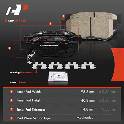 A-Premium Rear Ceramic Disc Brake Pads Set Compatible with Select Hyundai and Kia Models - Azera, Elantra, Santa Fe, Sonata, Tucson, XG300, XG350, Amanti, Magentis, Optima, with Hardware, 4 Pcs - Image 5