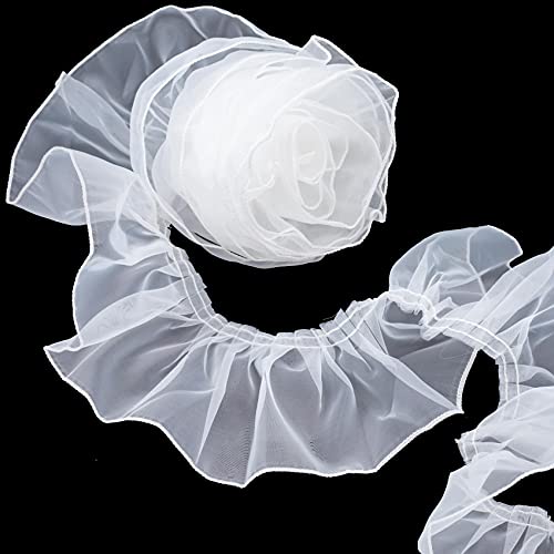 ANCIRS 3 Yards Organza Ruffled Pleated Lace Fabric Trim for Dress Collars Sleeves Halloween Costume Decoration Throw Pillow Decor Appliques Patches & Handmade DIY Sewing - Image 1