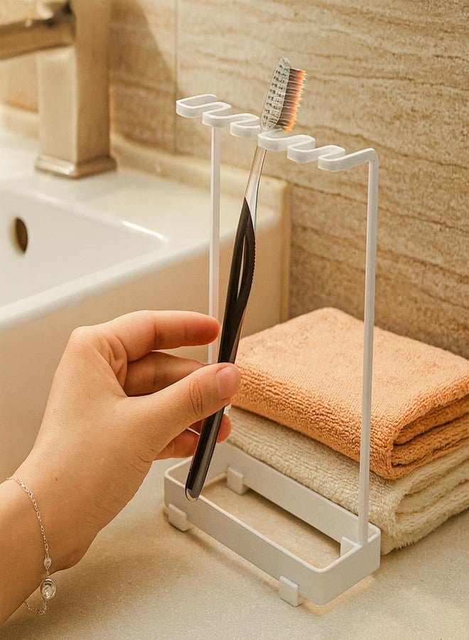 KH866 Stainless Countertop Toothbrush Holders Stand, Rustproof Bathroom Organizer with 5 Ventilated Slots to Hold Manual Toothbrushes and Razor, Metal Storage Collection for Family, Suitable for Home Vanity - Image 5