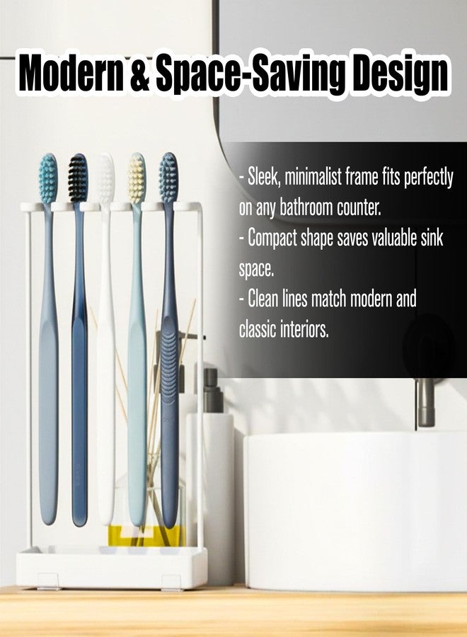 KH866 Stainless Countertop Toothbrush Holders Stand, Rustproof Bathroom Organizer with 5 Ventilated Slots to Hold Manual Toothbrushes and Razor, Metal Storage Collection for Family, Suitable for Home Vanity - Image 4