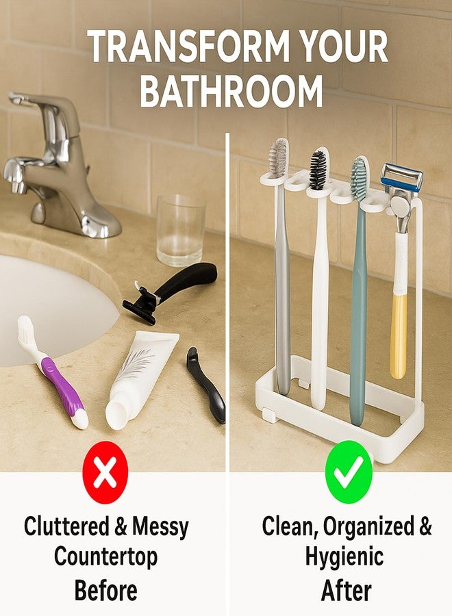 KH866 Stainless Countertop Toothbrush Holders Stand, Rustproof Bathroom Organizer with 5 Ventilated Slots to Hold Manual Toothbrushes and Razor, Metal Storage Collection for Family, Suitable for Home Vanity - Image 2