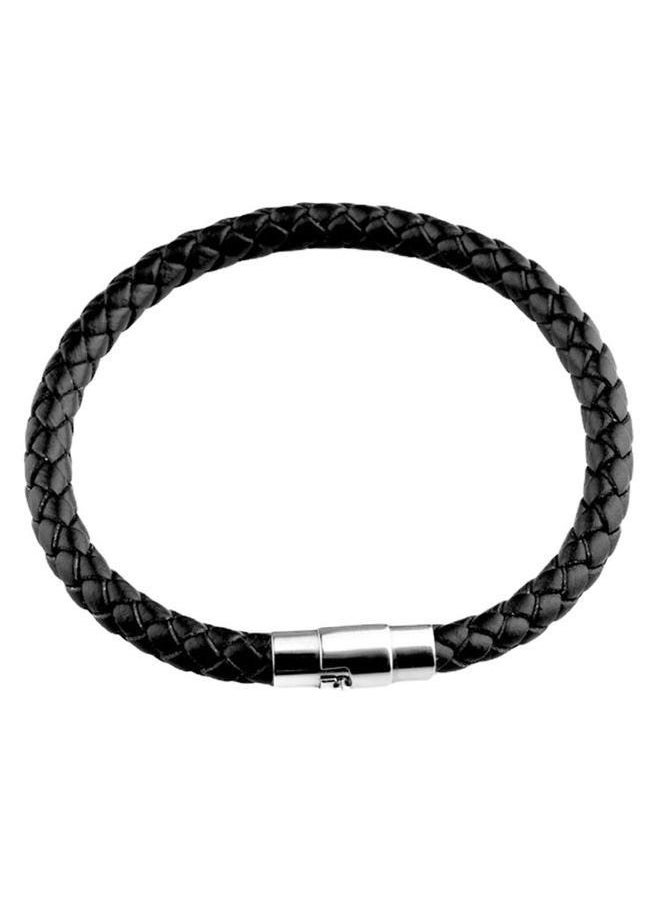 yongsheng Authentic Braided Black Leather Bracelet for Men ，Genuine Leather Bracelet with Stainless Steel Closure，Leather Punk Bracelet  - Image 3