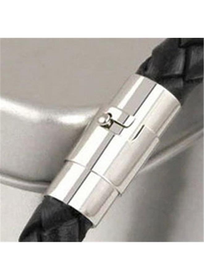 yongsheng Authentic Braided Black Leather Bracelet for Men ，Genuine Leather Bracelet with Stainless Steel Closure，Leather Punk Bracelet  - Image 4