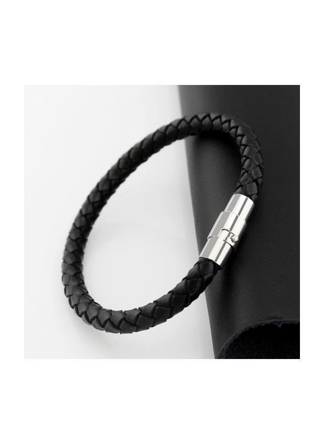 yongsheng Authentic Braided Black Leather Bracelet for Men ，Genuine Leather Bracelet with Stainless Steel Closure，Leather Punk Bracelet  - Image 5