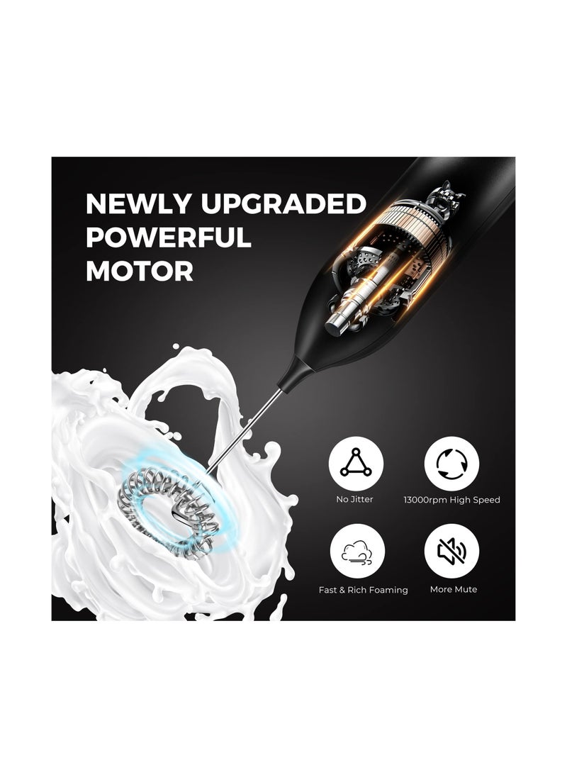 Rechargeable Handheld Milk Frother with USB-C Charging Stand, Electric Drink Mixer for Coffee and Matcha, Mini Whisk for Effortless Frothing and Blending.