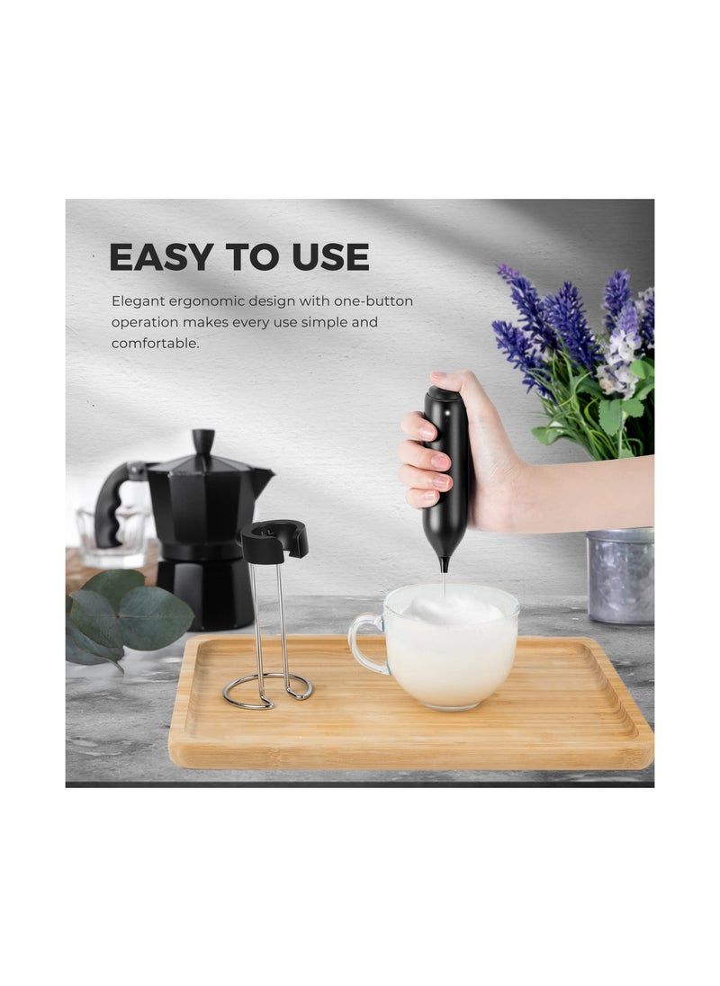 Rechargeable Handheld Milk Frother with USB-C Charging Stand, Electric Drink Mixer for Coffee and Matcha, Mini Whisk for Effortless Frothing and Blending.