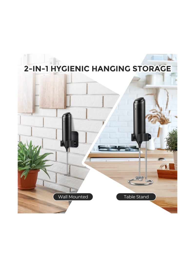 Rechargeable Handheld Milk Frother with USB-C Charging Stand, Electric Drink Mixer for Coffee and Matcha, Mini Whisk for Effortless Frothing and Blending.