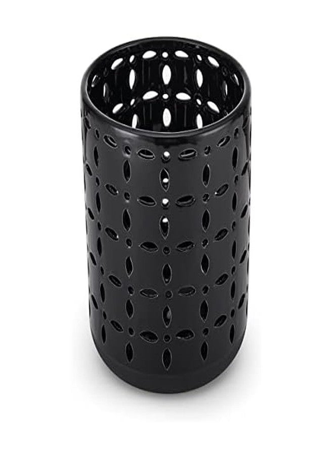 Elements 6.3x6.3x8.66 Inch Black Ceramic Cutout Vase - Image 1