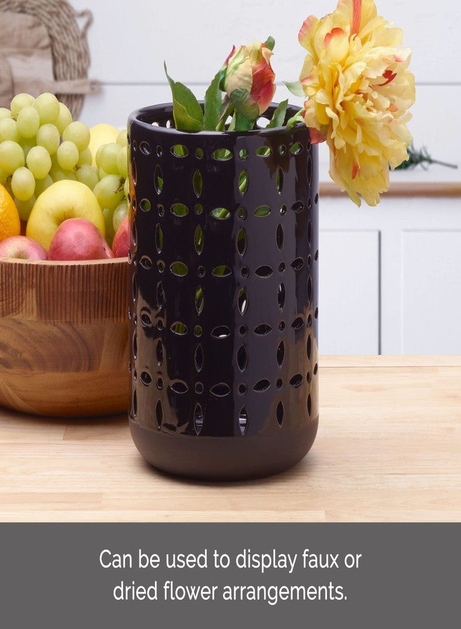 Elements 6.3x6.3x8.66 Inch Black Ceramic Cutout Vase - Image 4