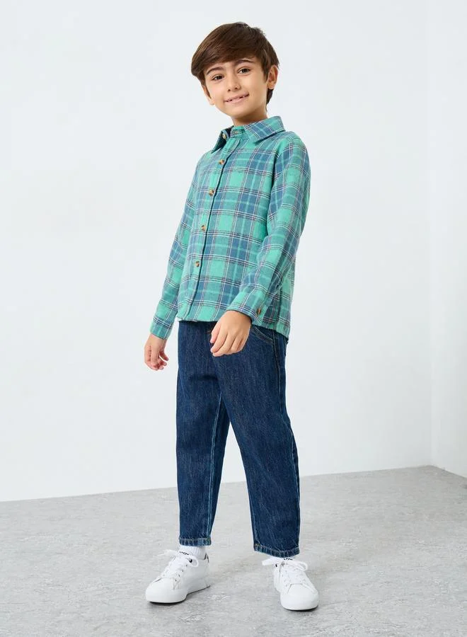 Styli Styli Boys Green Checked Shirt