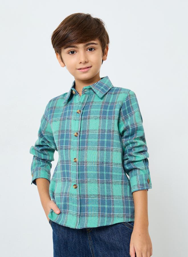 ستايلي قميص أخضر كاروهات للأولاد - Image 1