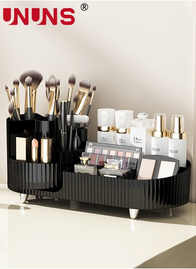 UNUNS Rotating Desk Organizer,Large Capacity 10 Slots Desk Organizer,Ideal For Bedroom And Bathroom Countertops,Black  - Image 1